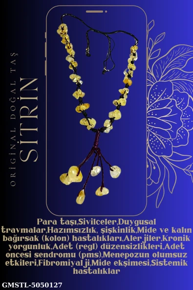 GÜMÜŞTEL EL SANATLARI Sertifikalı Sitrin Doğal Taş El Yapımı Tasarım Kolye ürün görseli 1