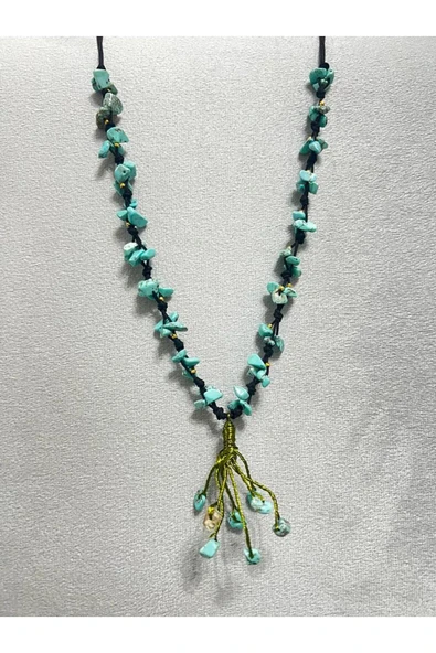 GÜMÜŞTEL EL SANATLARI Sertifikalı Turkuaz Doğal Taş El Yapımı Tasarım Kolye - Resim 3