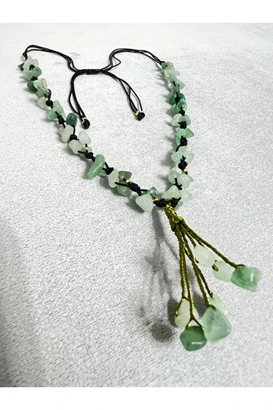 GÜMÜŞTEL EL SANATLARI Sertifikalı Aventurin Doğal Taş El Yapımı Tasarım Kolye - Resim 2