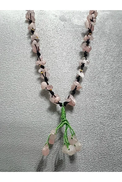GÜMÜŞTEL EL SANATLARI Sertifikalı Pembe Kuvars Doğal Taş El Yapımı Tasarım Kolye - 4