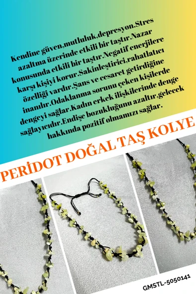 GÜMÜŞTEL EL SANATLARI Sertifikalı Peridot Doğal Taş Tasarım Kolye