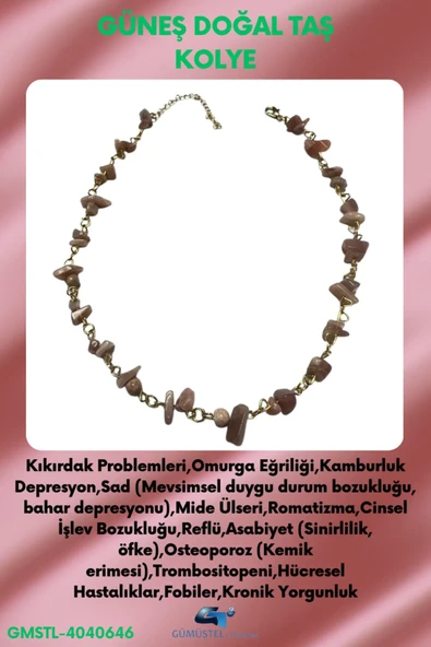 GÜMÜŞTEL EL SANATLARI Sertifikalı Güneş Doğal Taş Özel Tasarım Kolye Aaa Kalite ürün görseli 1