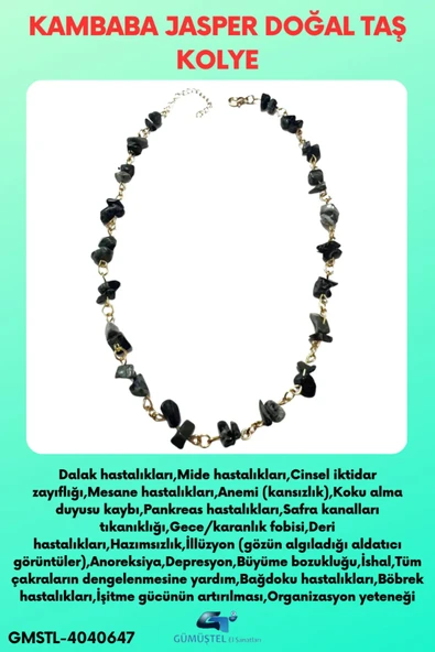 GÜMÜŞTEL EL SANATLARI Sertifikalı Kambaba Jasper Doğal Taş Özel Tasarım Kolye Aaa Kalite ürün görseli 1