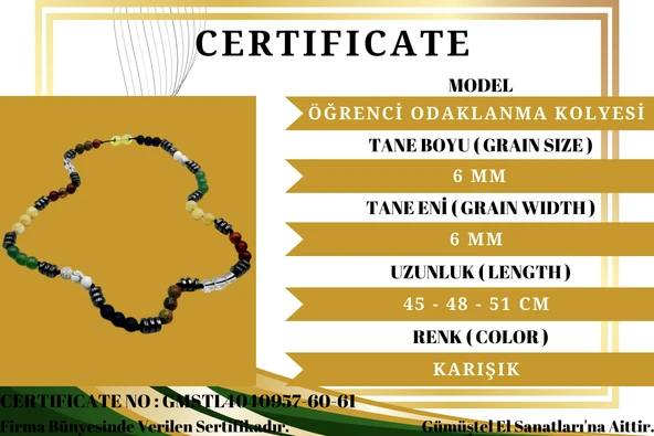 GÜMÜŞTEL EL SANATLARI Sertifikalı Öğrenci Odaklanma Kolyesi Oniks,Hematit,Unakit,Kuvars,Akik,Kalsit,Aventurin,Havlit - Resim 3