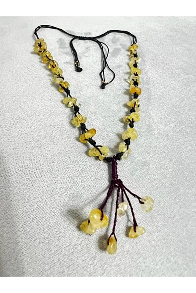 GÜMÜŞTEL EL SANATLARI Sertifikalı Sitrin Doğal Taş El Yapımı Tasarım Kolye - Resim 2