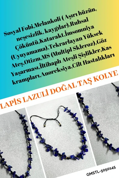 GÜMÜŞTEL EL SANATLARI Sertifikalı Lapis Lazuli Doğal Taş Tasarım Kolye