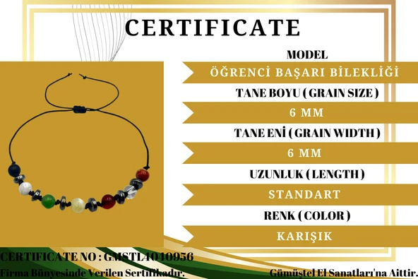 GÜMÜŞTEL EL SANATLARI Sertifikalı Öğrenci Başarı Bileklik Oniks,Hematit,Unakit,Kristal Kuvars,Akik,Kalsit,Aventurin,Havlit - Resim 4