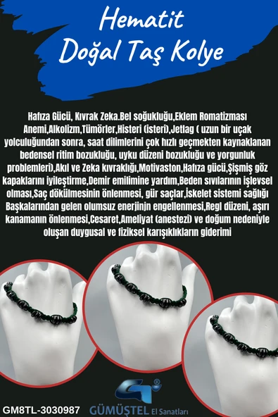 GÜMÜŞTEL EL SANATLARI Sertifikalı Hematit Doğal Taş Tasarım Bileklik Aaa Kalite Hafıza Konsantrasyon Kıvrak Zeka