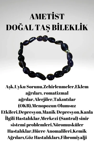 GÜMÜŞTEL EL SANATLARI Sertifikalı Ametist Doğal Taş Şekilsiz Tımbıl Bileklik AAA Kalite Sürpriz Hediyeli ürün görseli 1