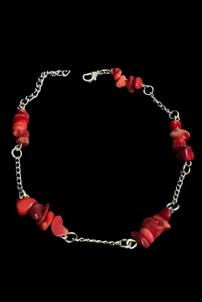 GÜMÜŞTEL EL SANATLARI Sertifikalı Mercan Doğal Taş El Yapımı Tasarım Bileklik - Resim 2