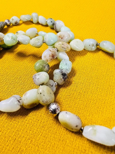 GÜMÜŞTEL EL SANATLARI Sertifikalı Krizopras Doğal Taş Şekilsiz Tımbıl Bileklik AAA Kalite - Resim 3