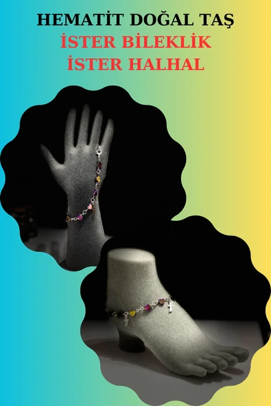 GÜMÜŞTEL EL SANATLARI Sertifikalı Hematit Doğal Taş Bileklik & Halhal Özel Tasarım - Resim 3