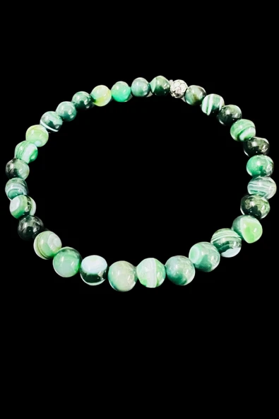 GÜMÜŞTEL EL SANATLARI Sertifikalı Akik Doğal Taş Bileklik 6mm - Resim 2