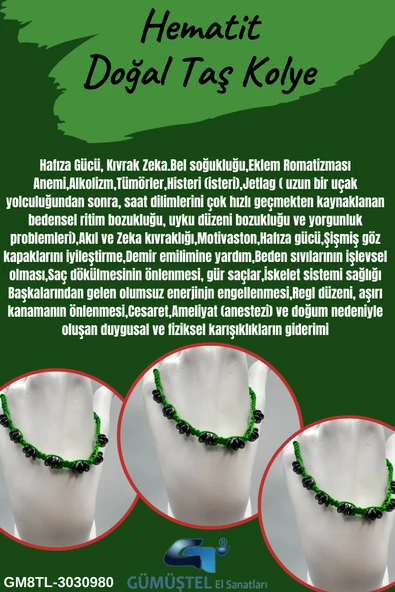 GÜMÜŞTEL EL SANATLARI Sertifikalı Hematit Doğal Taş Tasarım Bileklik Aaa Kalite Hafıza Konsantrasyon Kıvrak Zeka ürün görseli 1