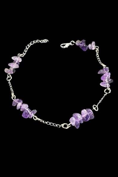 GÜMÜŞTEL EL SANATLARI Sertifikalı Ametist Doğal Taş El Yapımı Tasarım Bileklik - Resim 2