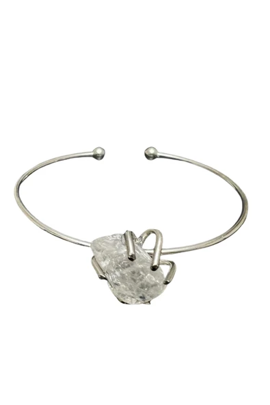 GÜMÜŞTEL EL SANATLARI Sertifikalı Kristal Kuvars Doğal Taş Kelepçe Bileklik Ayarlanabilir Tasarım - Resim 2