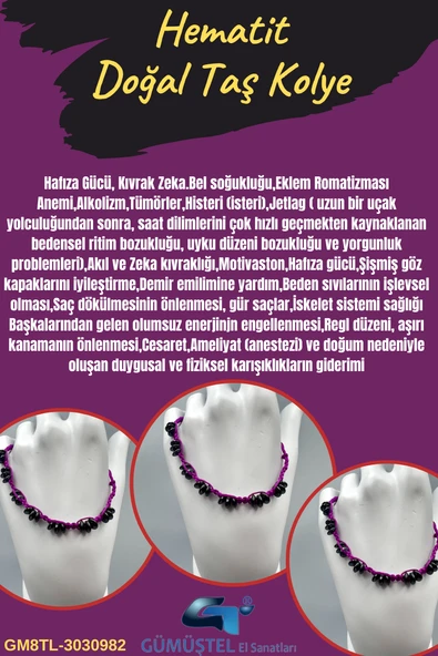 GÜMÜŞTEL EL SANATLARI Sertifikalı Hematit Doğal Taş Tasarım Bileklik Aaa Kalite Hafıza Konsantrasyon Kıvrak Zeka - 1