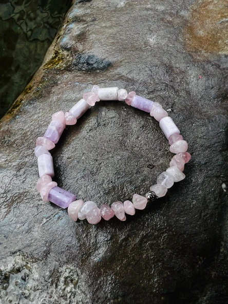 GÜMÜŞTEL EL SANATLARI Sertifikalı Ametrin & Pembe Kuvars Tasarım Bileklik Orijinal Doğal Taş AAA Kalite - 3