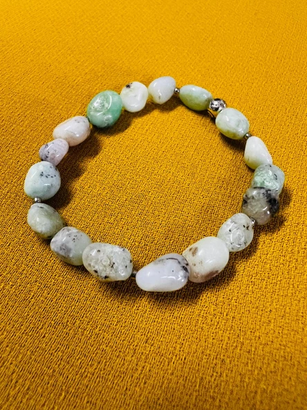 GÜMÜŞTEL EL SANATLARI Sertifikalı Krizopras Doğal Taş Şekilsiz Tımbıl Bileklik AAA Kalite ürün görseli 1