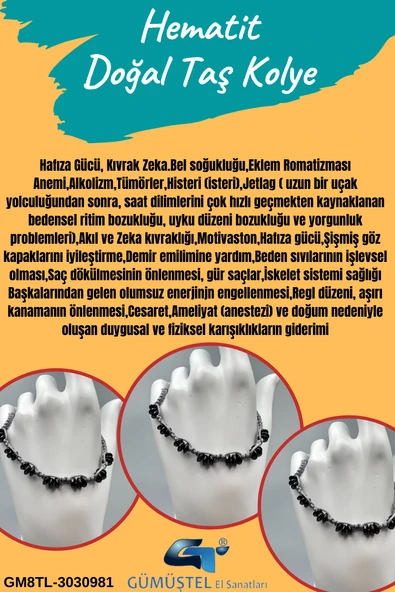GÜMÜŞTEL EL SANATLARI Sertifikalı Hematit Doğal Taş Tasarım Bileklik Aaa Kalite Hafıza Konsantrasyon Kıvrak Zeka ürün görseli 1