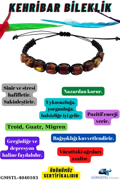 GÜMÜŞTEL EL SANATLARI Sertifikalı Kehribar Bileklik Küp Kesim Aaa Kalite Asansörlü Kilit Sistemi ürün görseli 1