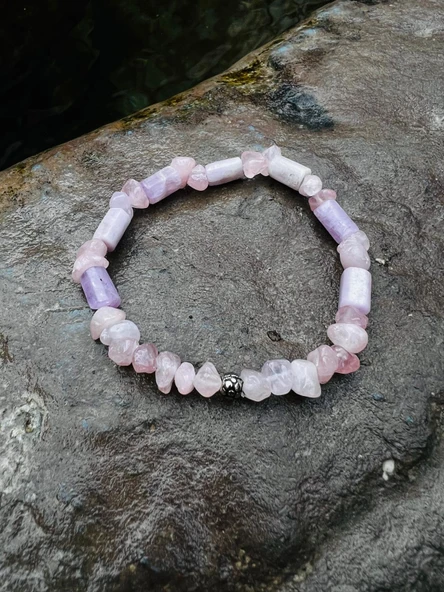 GÜMÜŞTEL EL SANATLARI Sertifikalı Ametrin & Pembe Kuvars Tasarım Bileklik Orijinal Doğal Taş AAA Kalite - 2