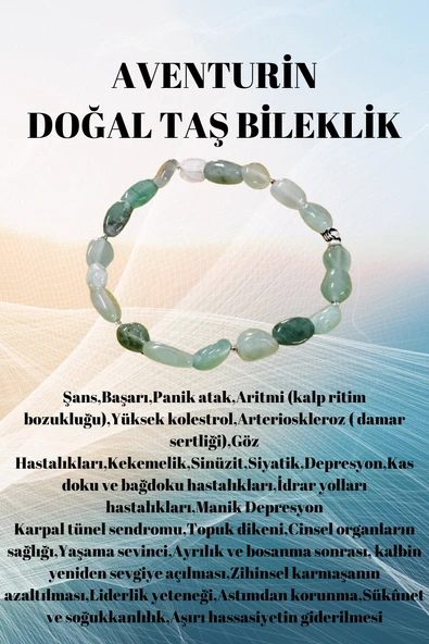 GÜMÜŞTEL EL SANATLARI Sertifikalı Aventurin Doğal Taş Şekilsiz Tımbıl Bileklik AAA Kalite Sürpriz - 1