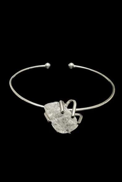 GÜMÜŞTEL EL SANATLARI Sertifikalı Kristal Kuvars Doğal Taş Kelepçe Bileklik Ayarlanabilir Tasarım ürün görseli 1