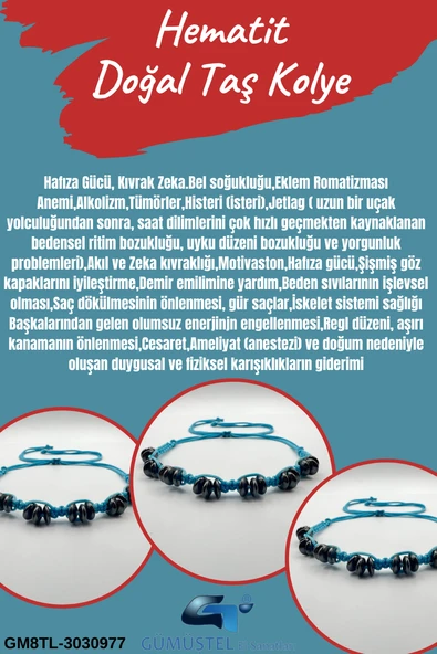 GÜMÜŞTEL EL SANATLARI Sertifikalı Hematit Doğal Taş Tasarım Bileklik Aaa Kalite Hafıza Konsantrasyon Kıvrak Zeka ürün görseli 1