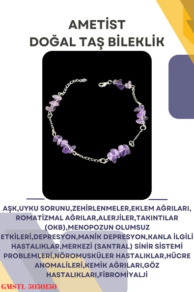 GÜMÜŞTEL EL SANATLARI Sertifikalı Ametist Doğal Taş El Yapımı Tasarım Bileklik