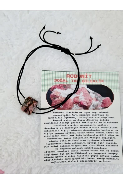 GÜMÜŞTEL EL SANATLARI Sertifikalı Rodonit Doğal Taş Tasarım Bileklik ürün görseli 1