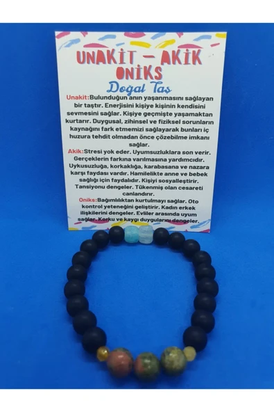 GÜMÜŞTEL EL SANATLARI Sertifikalı Unakit Akik Oniks Taşı Tasarım Bileklik ürün görseli 1