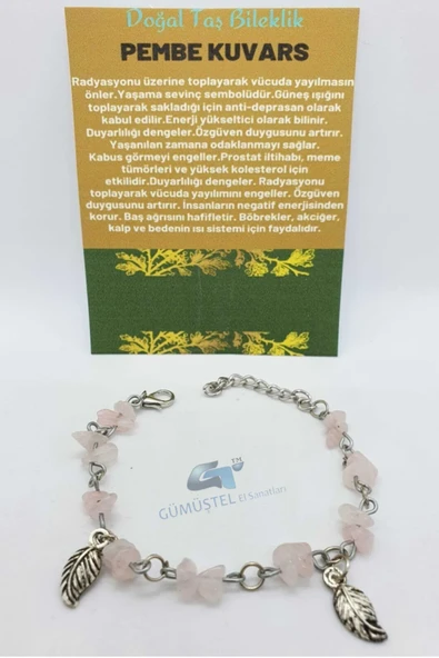 GÜMÜŞTEL EL SANATLARI Sertifikalı Pembe Kuvars Taşı Bileklik Orijinal Doğal Taş Tasarım Bileklik ürün görseli 1