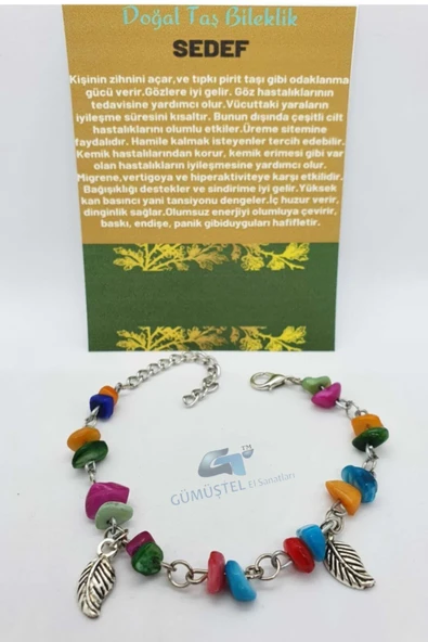 GÜMÜŞTEL EL SANATLARI Sertifikalı Renkli Sedef Taşı Bileklik Orijinal Doğal Taş Tasarım Bileklik