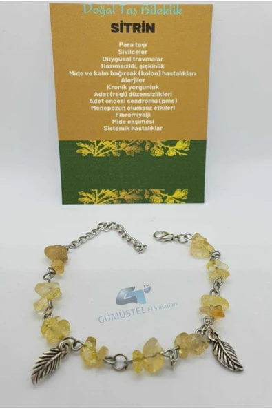 GÜMÜŞTEL EL SANATLARI Sertifikalı Sitrin Taşı Bileklik Orijinal Doğal Taş Tasarım Bileklik ürün görseli 1