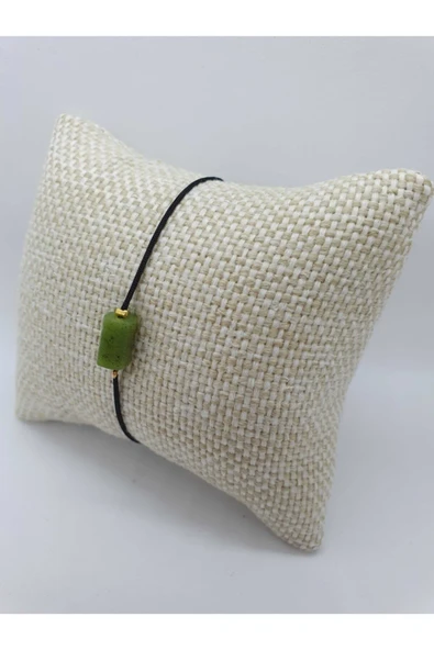 GÜMÜŞTEL EL SANATLARI Sertifikalı Doğal Taş Yeşim Taşı Bileklik Siyah Ip - Resim 2