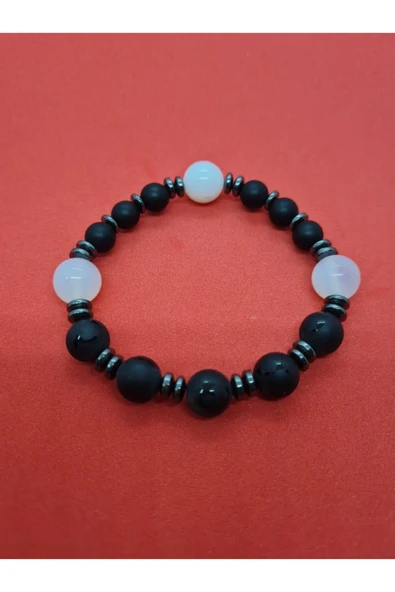 GÜMÜŞTEL EL SANATLARI Sertifikalı Opal, Obsidyen, Hematit, Oniks Doğal Taş Bileklik Tasarım