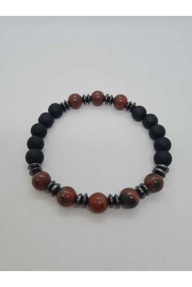 GÜMÜŞTEL EL SANATLARI Sertifikalı Jasper , Hematit , Oniks Doğal Taş Bileklik Tasarım - 2