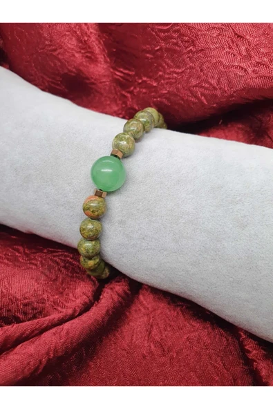 GÜMÜŞTEL EL SANATLARI Sertifikalı Doğal Taş Unakit Aventurin Taşı Tasarım Bileklik - Resim 3