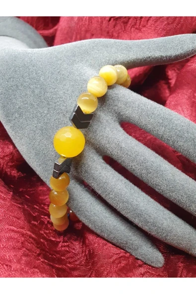 GÜMÜŞTEL EL SANATLARI Sertifikalı Doğal Taş Kaplan Gözü Akik Hematit Taşı Tasarım Bileklik - Resim 4