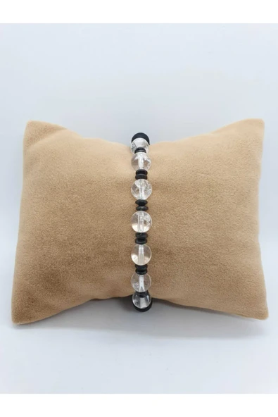 GÜMÜŞTEL EL SANATLARI Sertifikalı Kristal Kuvars Hematit Oniks Doğal Taş Bileklik - Resim 2