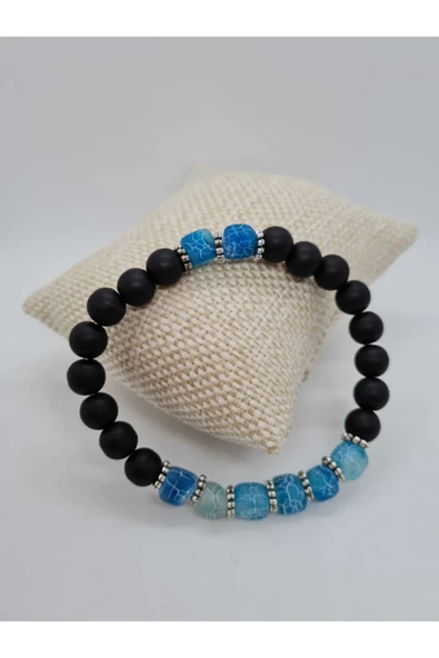 GÜMÜŞTEL EL SANATLARI Sertifikalı Küp Akik Ve Oniks Doğal Taş Bileklik ürün görseli 1