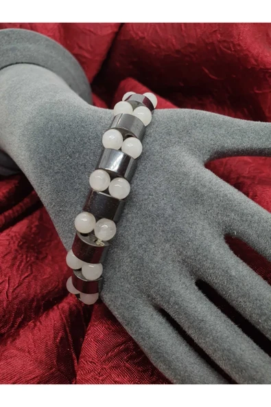 GÜMÜŞTEL EL SANATLARI Sertifikalı Doğal Pembe Kuvars Hematit Taşı Rolex Bileklik - Resim 2