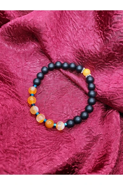 GÜMÜŞTEL EL SANATLARI Sertifikalı Akik Hematit Ve Oniks Doğal Taş Bileklik 8mm