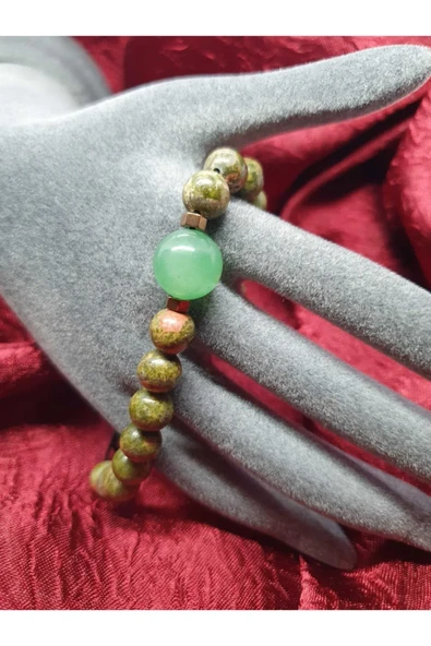 GÜMÜŞTEL EL SANATLARI Sertifikalı Doğal Taş Unakit Aventurin Taşı Tasarım Bileklik - Resim 2