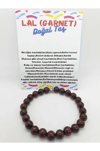 GÜMÜŞTEL EL SANATLARI Sertifikalı Lal (GARNET) Doğal Taş Bileklik 8 Mm Orijinal Doğal Taş