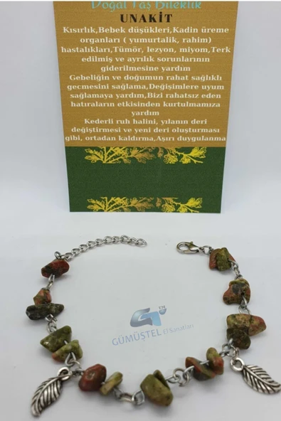 GÜMÜŞTEL EL SANATLARI Sertifikalı Unakit Taşı Bileklik Orijinal Doğal Taş Tasarım Bileklik