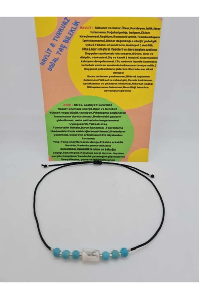 GÜMÜŞTEL EL SANATLARI Sertifikalı Havlit & Turkuaz Doğal Taş Bileklik ürün görseli 1