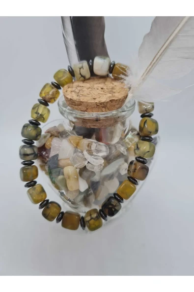 GÜMÜŞTEL EL SANATLARI Sertifikalı Küp Akik , Hematit Doğal Taş Bileklik ürün görseli 1