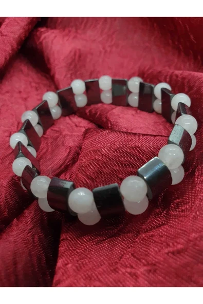 GÜMÜŞTEL EL SANATLARI Sertifikalı Doğal Pembe Kuvars Hematit Taşı Rolex Bileklik ürün görseli 1